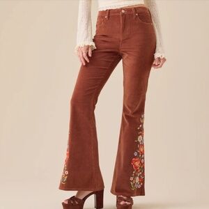 Emmaline Embroidered Corduroy Flare Pants | 29